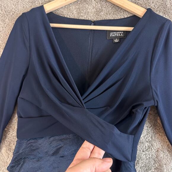 Adrianna Papell Navy Blue Matte Jersey & Hammered Satin Sheath Dress 6 S Small - Picture 6 of 11
